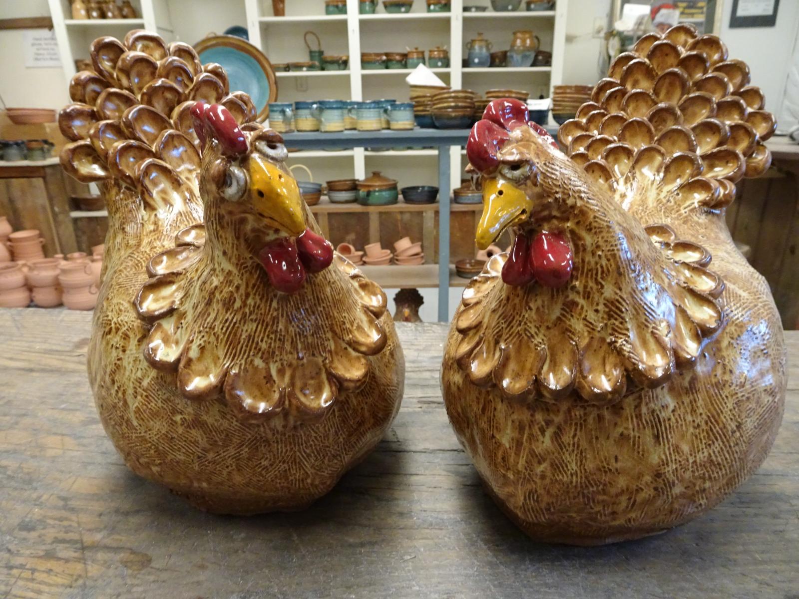 Molded body, hand-sculpted head and tails, high fired stoneware clay. Yard ornaments.