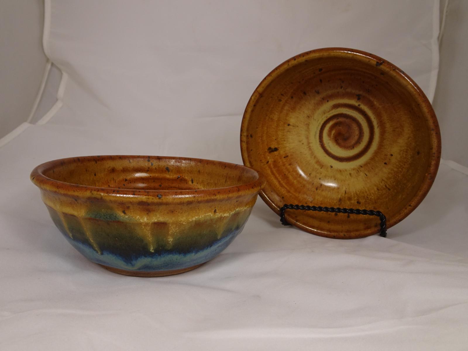 Bowl, green and brown glaze