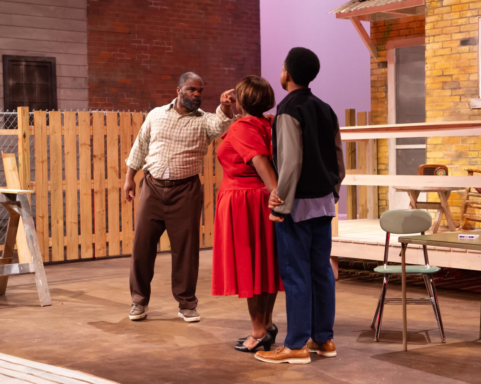 A production photo from AUGUST WILSON'S FENCES, starring Alfred Lance, Ashley Baker and Charles Lewis Jr., directed by Alliyah Thorpe. Photography by Thomas Amorin. 