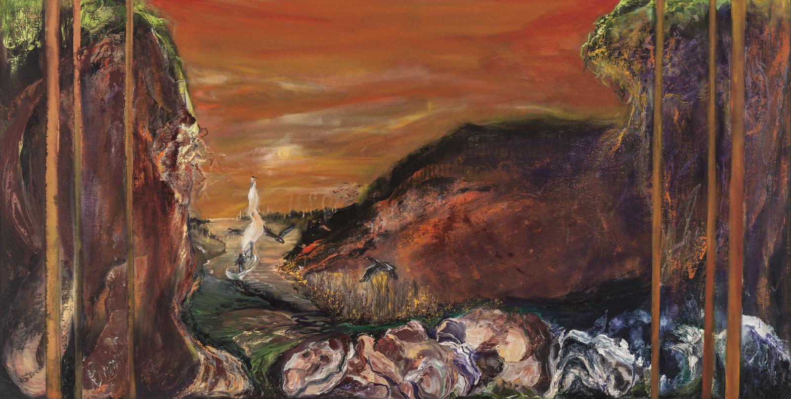 Environmental damage from global climate change is also seen in the great estuary, the Chesapeake Bay. Inspired by Dr. Michael Salcman poem “Mother of the Bay”1. I envision large oyster beds in this dawn scene. The sailor barely passes a shallow. Once again, the Chesapeake Bay can be, the "mother of all bays."
2. Michael Salcman M.D Necessary Speech: New & Selected Poems, Spuyten Duyvil, New York, 2022
