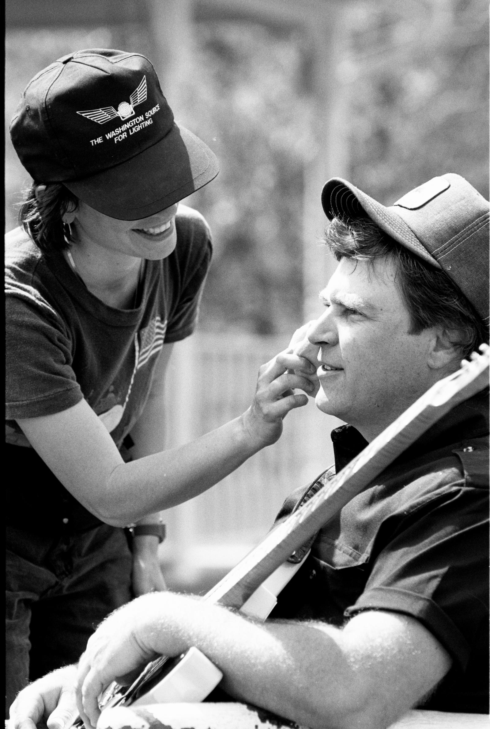 Danny Gatton getting makeup from Director/Producer Virginia Quesada - Production Still from "The Humbler - Danny Gatton".