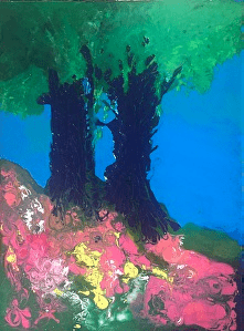 Intense colors in an abstract landscape using colored resin as the medium