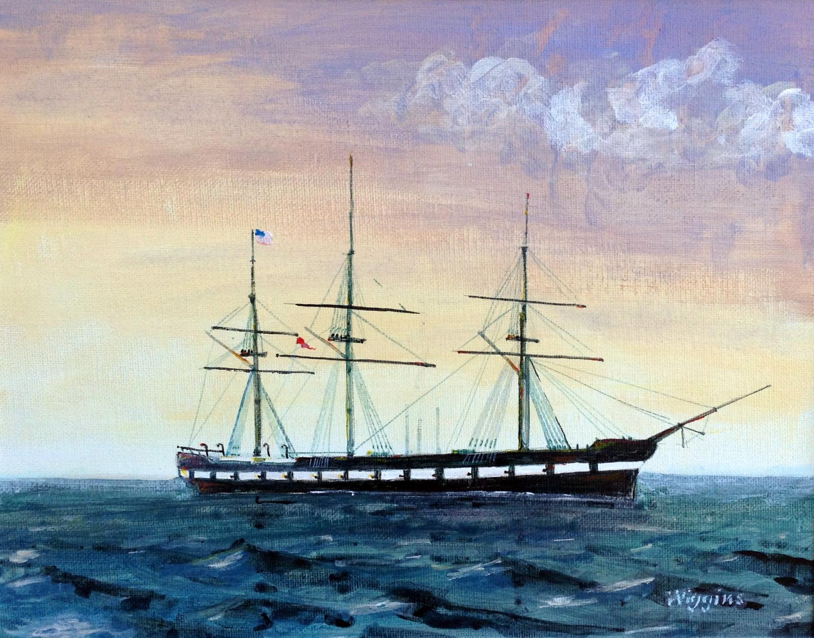 A ship portrait of the fifth USS Delaware, a screw steamship frigate originally launched in 1865,