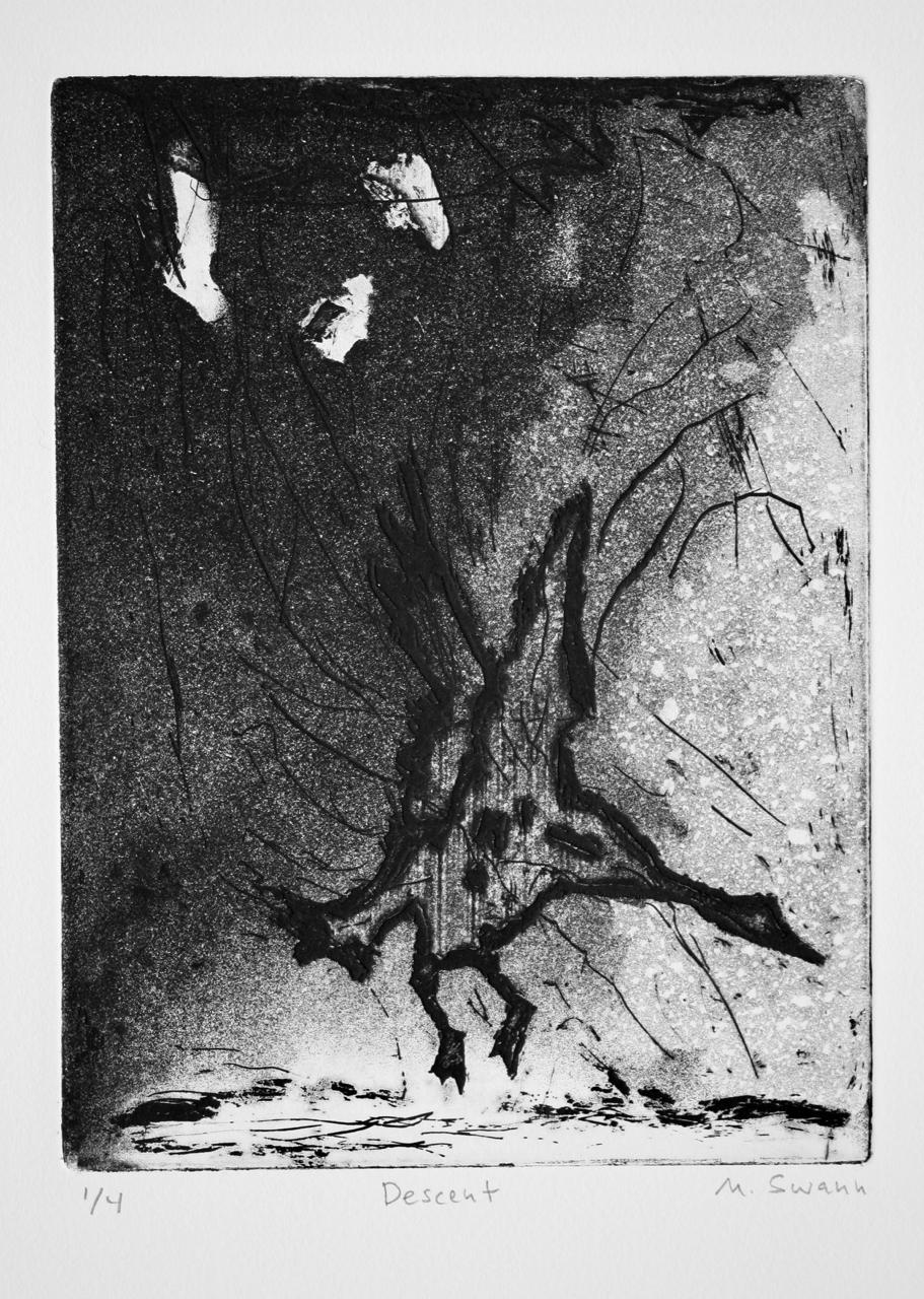 Etching with open bite, intaglio, aquatint