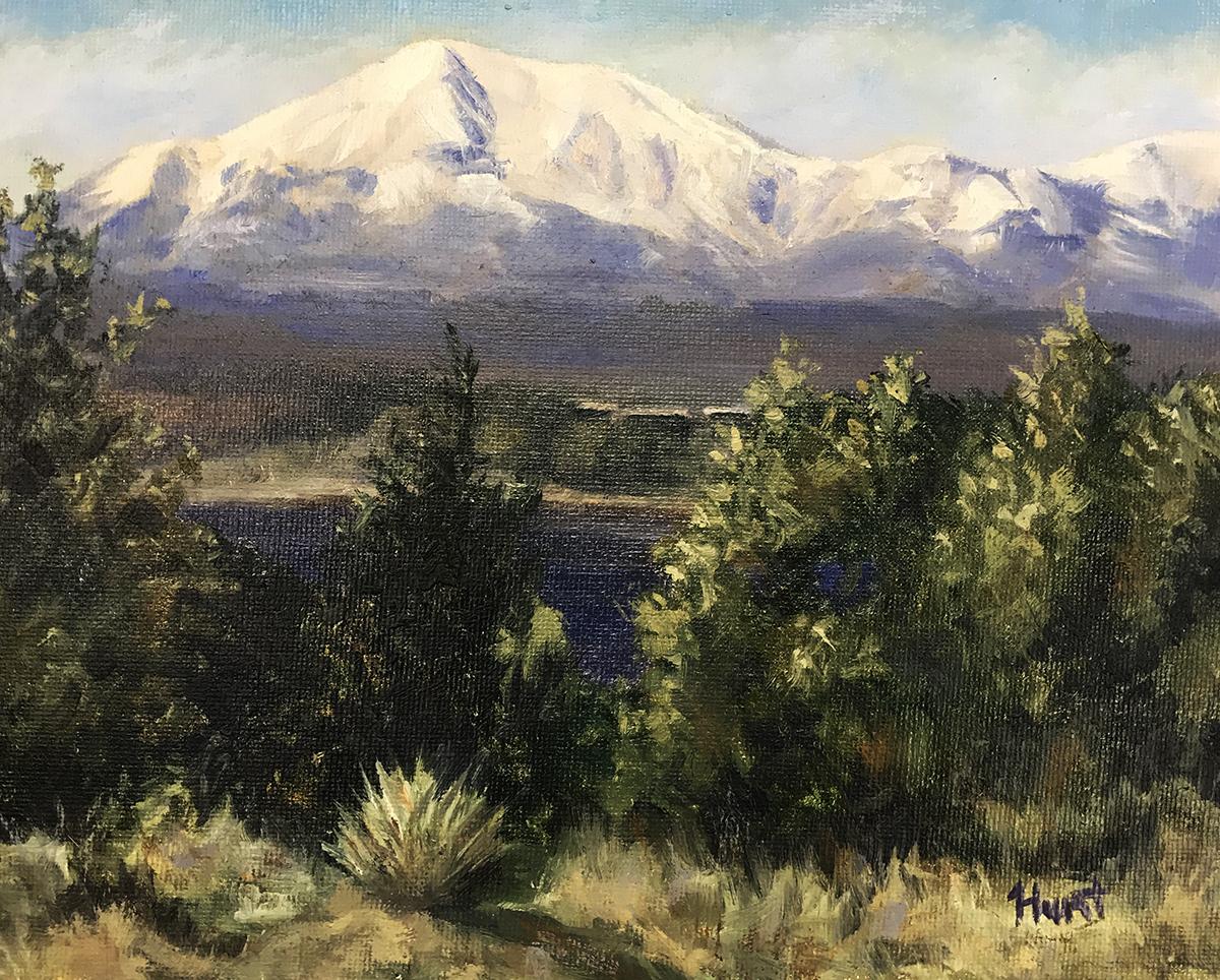 Original oil painting, "Spanish Peaks" by artist Diane Hunt