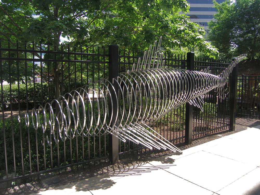 shark, mounted on break-away security rivets, one of three sculptures for Discovery Communications, Silver Spring, MD