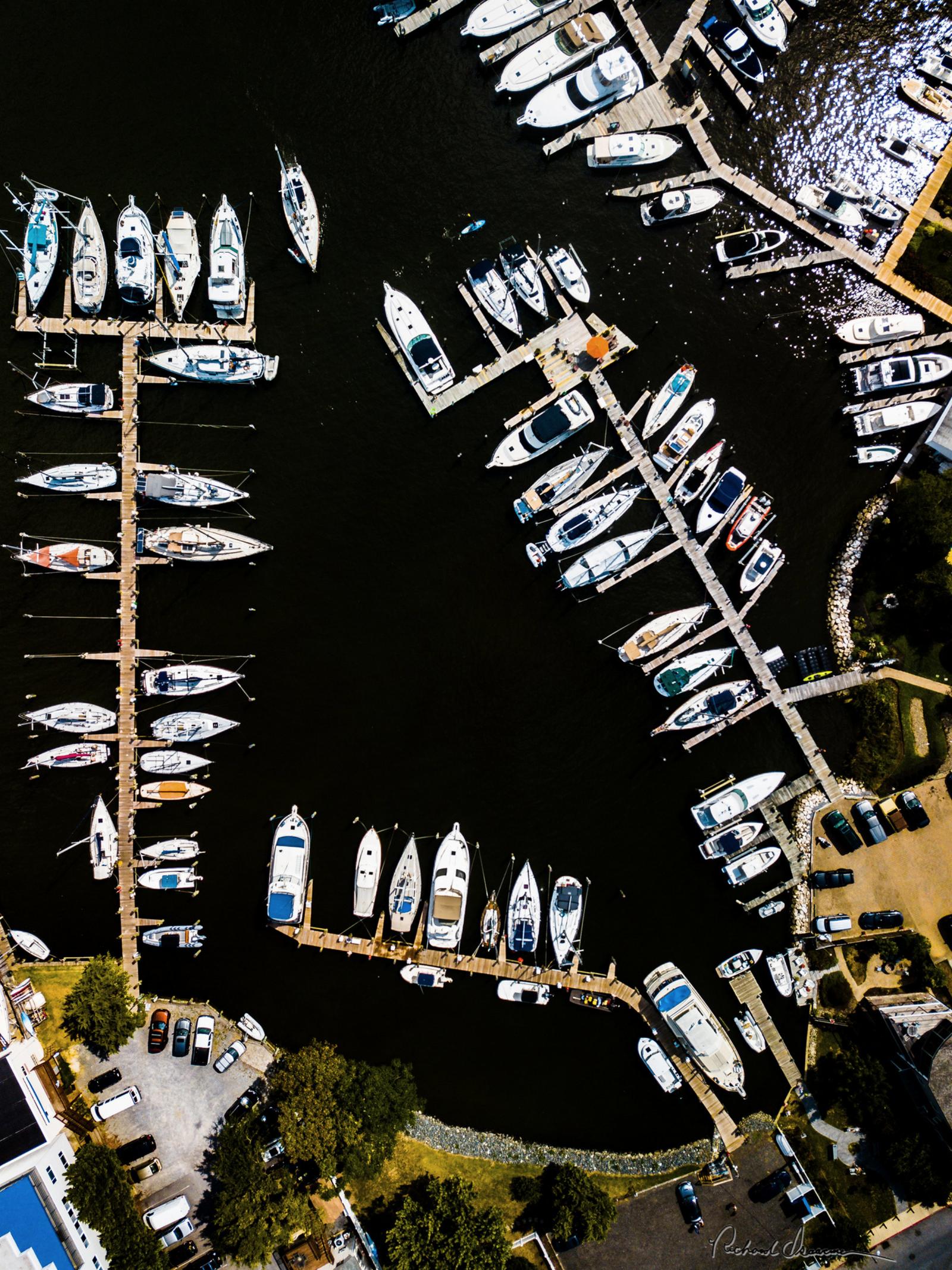 Drone view of Back Creek Marina in downtown Annapolis