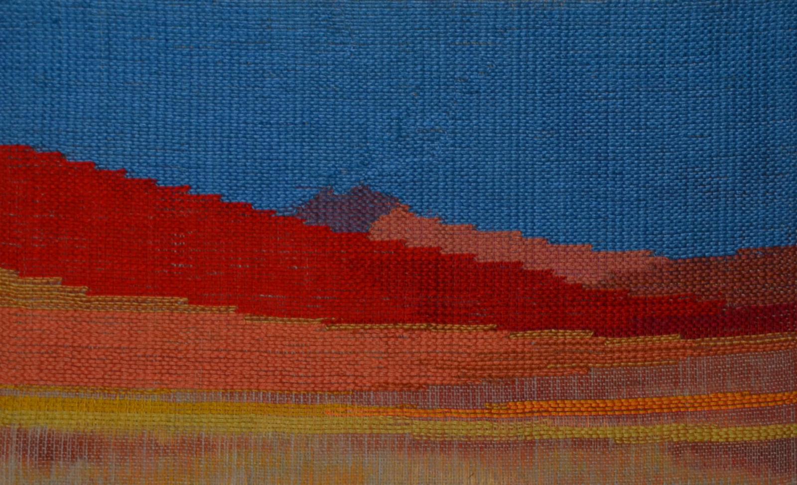 Fiber, painted and woven fine lace linen with cotton inlay, landscape of Namibian Sand Dunes