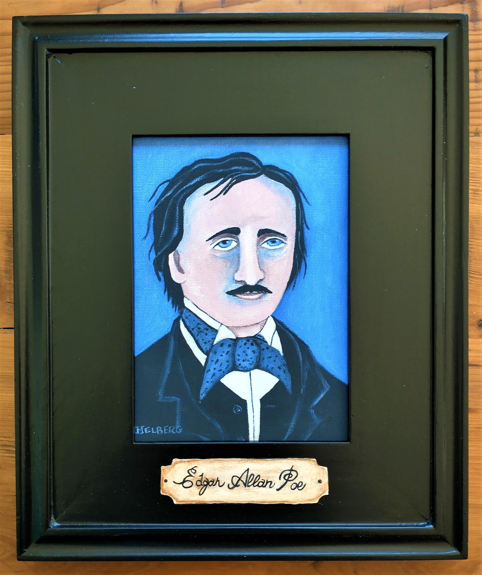 A portrait of Poe which I created in 2017.  Museum quality giclee print on canvas.  The title plate is hand painted on the frame.  Poe not only lived in Baltimore for a few years, he died here tragically and the cause of his death is still a mystery.