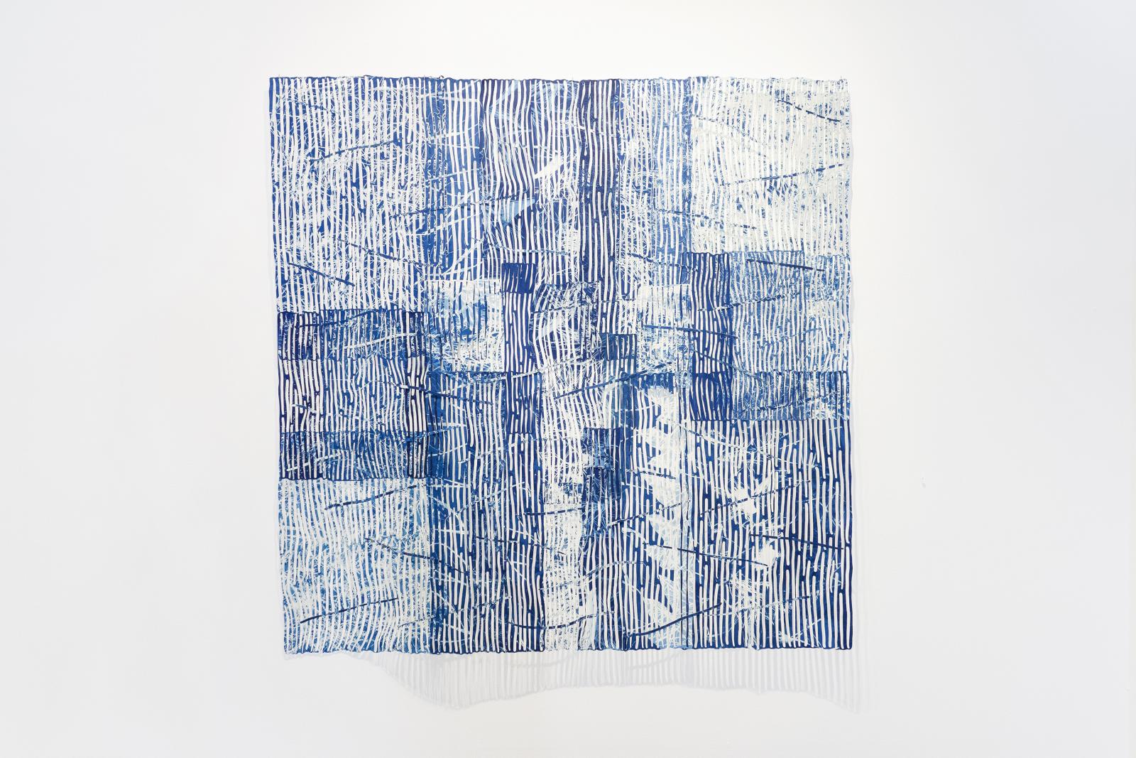 This artwork is part of a series titled, Keeping Pace. It is a series of paper-based works that build collaged imagery resembling nervous and respiratory systems. They are created through a cyanotype photographic printing process where tree leaves and other foliage are exposed to the sun on chemically coated paper to create cyan-blue prints. The process of cyanotype printing with multiple exposures is slow, repetitive, and laborious. The process is itself healing. It is a tool to get the body moving while also giving time to reflect on the interconnectivity of the body and the land it inhabits.