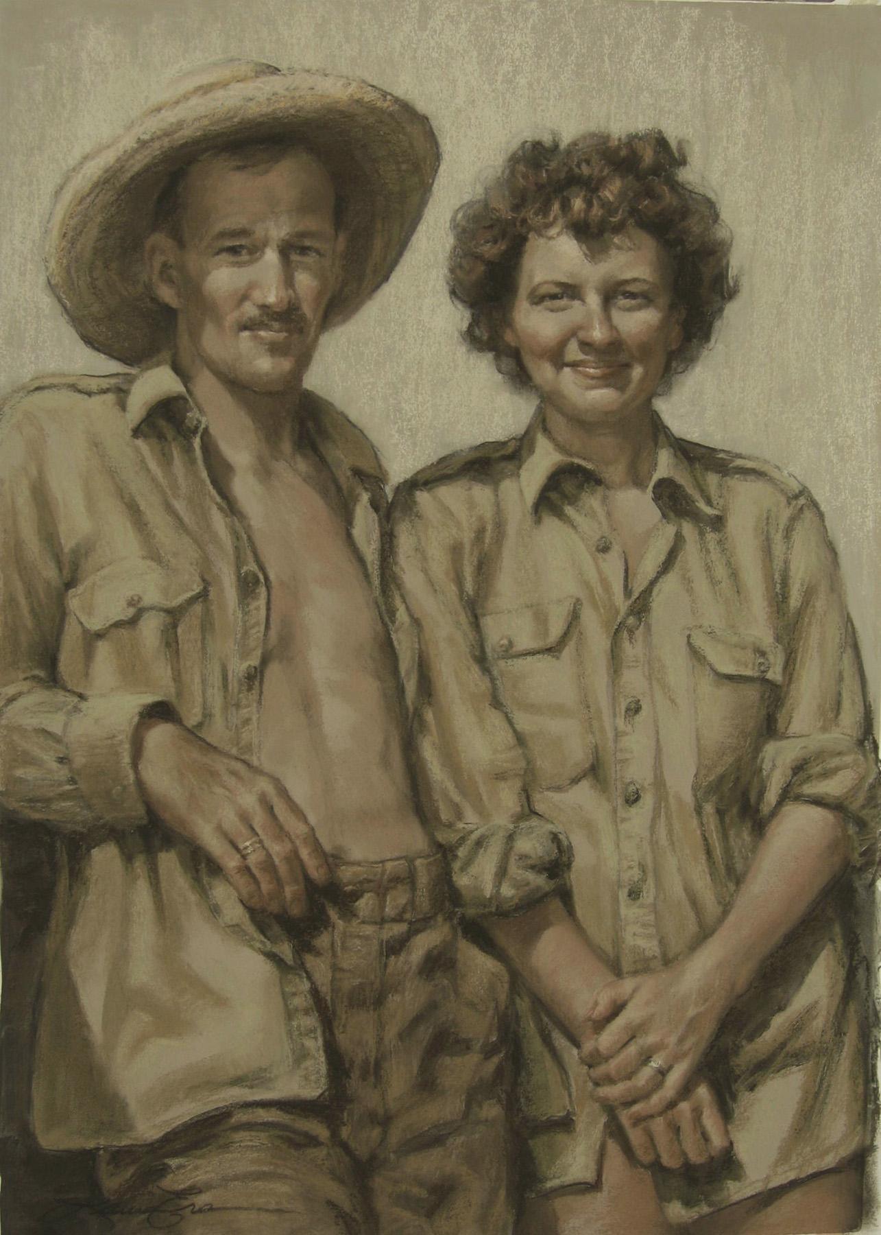 A Loving portrait tribute to my parents painted in a monochromatic fashion
