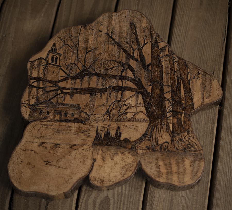 Stephen Foster Memorial is a unique, handmade wood burned art piece that is perfect for home decor or as a gift. Hand made in the USA.