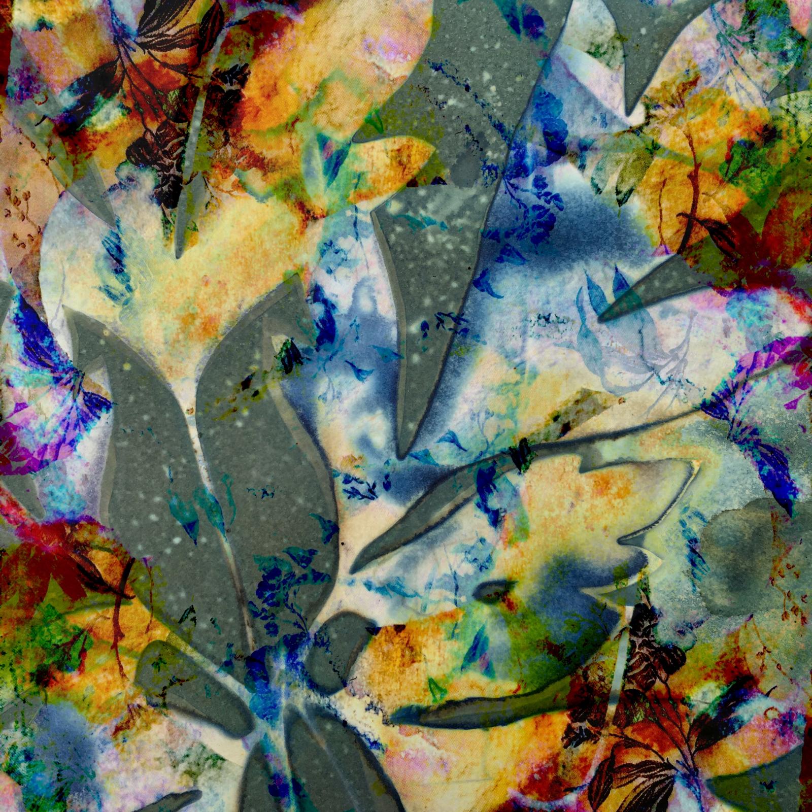 Modern Botanical. A cyanotype print, digitally layered and enhanced.