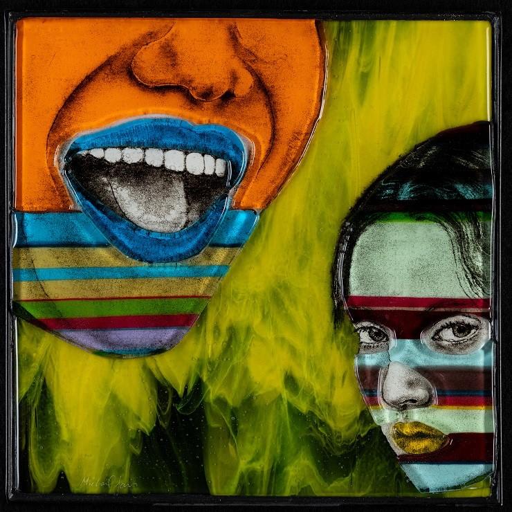 I seek to unravel the complexities of human emotion and identity through the interplay of form, color, and texture. Each composition emerges as a dynamic dialogue between bold, expressive elements and a vivid palette that commands attention. Faces—sometimes fragmented, sometimes whole—anchor the works, their features set against vibrant, translucent backgrounds or streaked with multicolored stripes that pulse with life. These choices are deliberate: the contrast between saturated hues and the emotive resonance of the faces creates a tension that invites viewers to linger, to question, and to feel.
Color is not merely an aesthetic tool in these pieces—it is a language. The decision to weave bright, striking tones into facial features or to layer them in rhythmic, translucent bands speaks to an energetic cadence that propels the eye across the surface. I see this as a reflection of the multiplicity within us all—the shifting shades of joy, sorrow, and introspection that define the human experience. The interplay of bold primaries and softer, more elusive transparencies might suggest a metaphor for the fluidity of identity, a theme that resonates deeply in our contemporary moment.
The process of layering, inherent to glass as a medium, amplifies this exploration. By fusing patterns and colors into the material, I embrace a mixed-media sensibility that enriches the tactile quality of the work. The resulting textures—smooth yet intricate—beckon closer inspection, revealing subtle shifts in depth and meaning. These surfaces are not static; they are invitations to probe beneath the vibrancy, to uncover the psychological narratives embedded within.