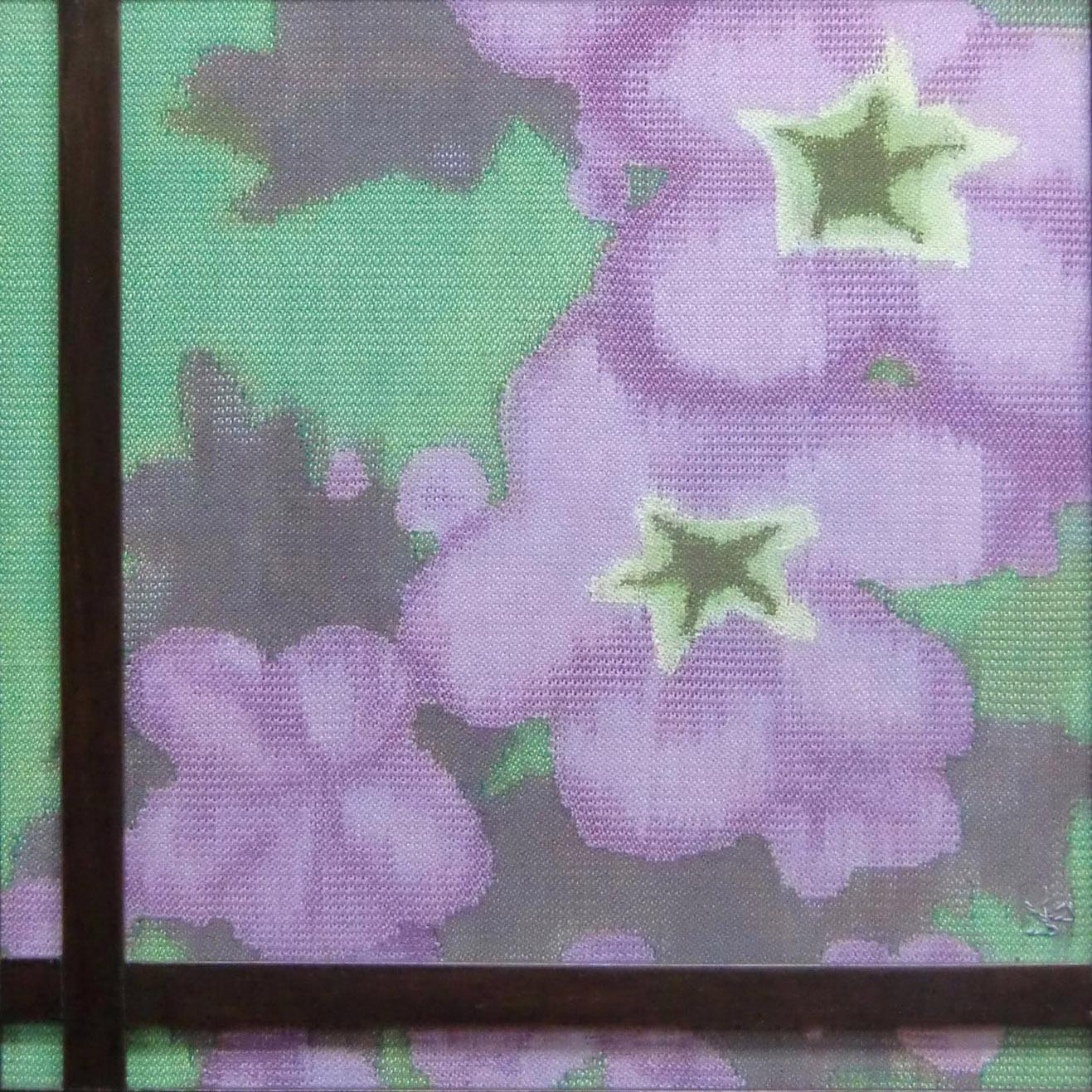 Painted and dyed linen and cotton, woven into close-up of Helitropium Flowers