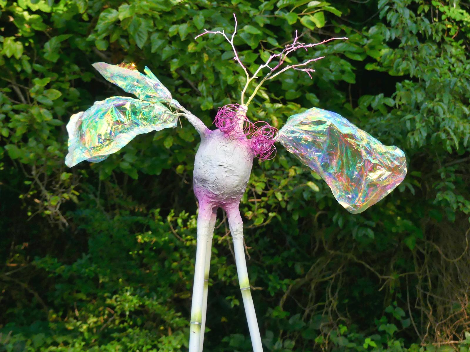 Detail closeup of 1 piece from "Cicada Greeters," a 3D outdoor sculpture installation piece by artist Susana Harris at Overlea ArtsFest 2021. Photo by Media Service Studio.