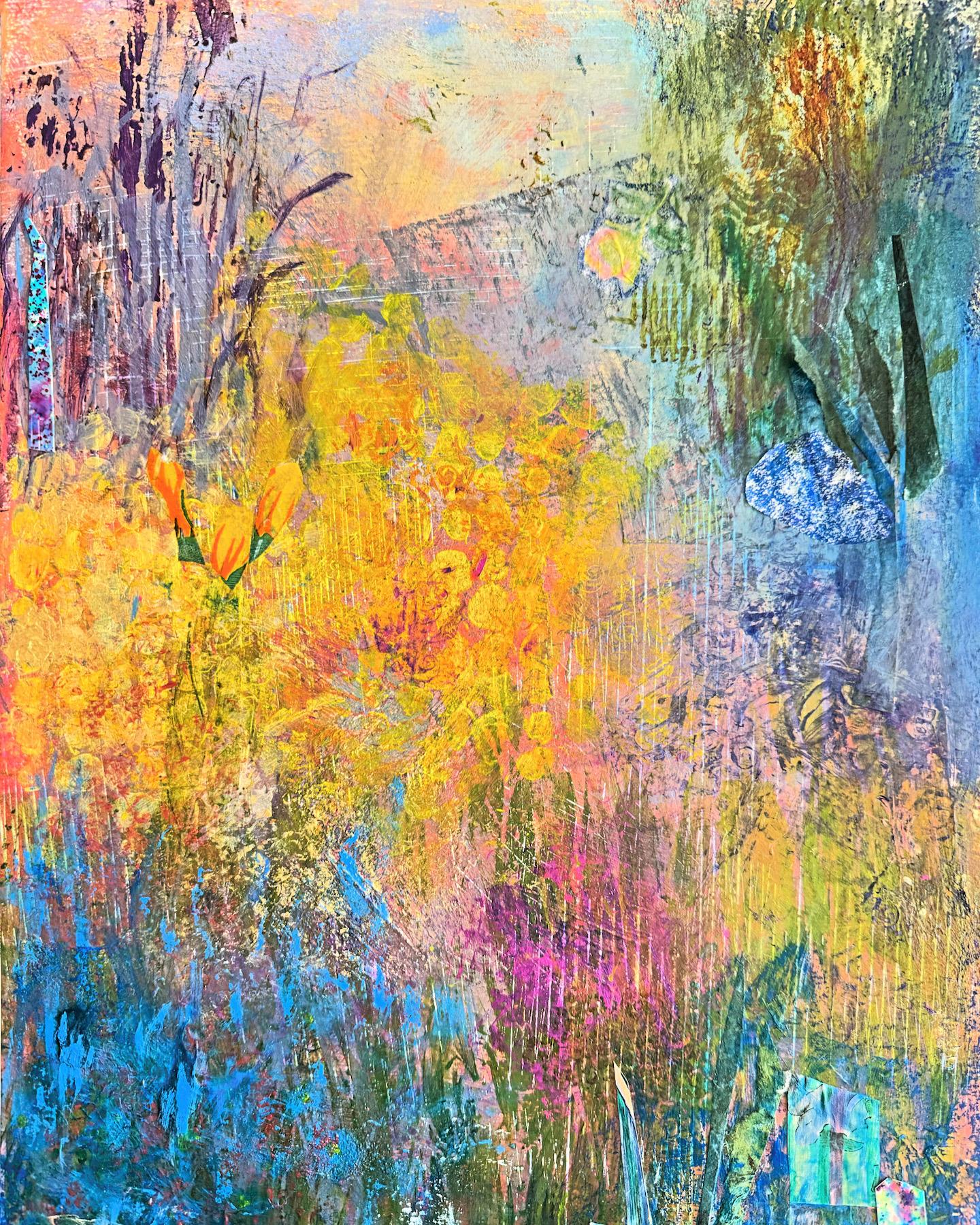 An abstract landscape with flower and trees