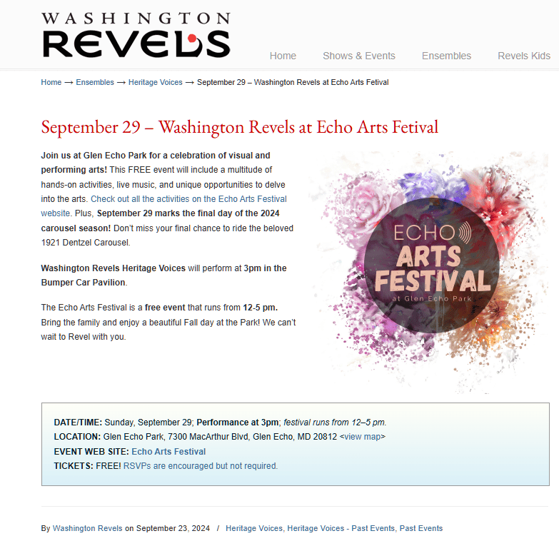 Heritage Voices performing at the Echo Arts Festival held by Glen Echo Park.