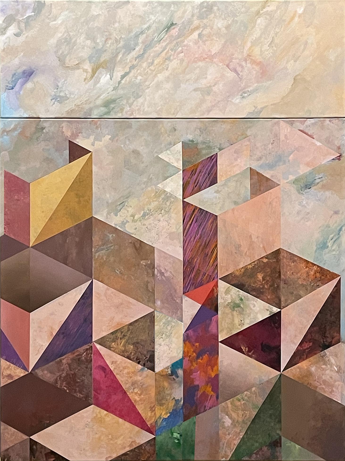 Illusion of realistic geometric construction dissolving into complete abstraction