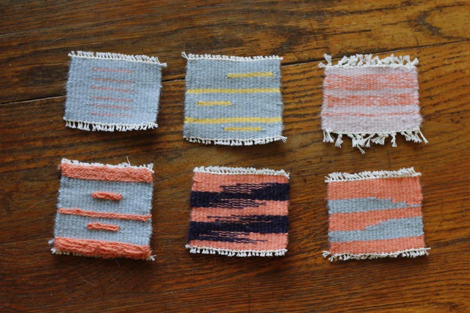 A small selection of tiny tapestries that were created as a 5-month tapestry diary project. I wove a small tapestry using my Hockett Hand loom each week to represent my overall mood for the previous week.