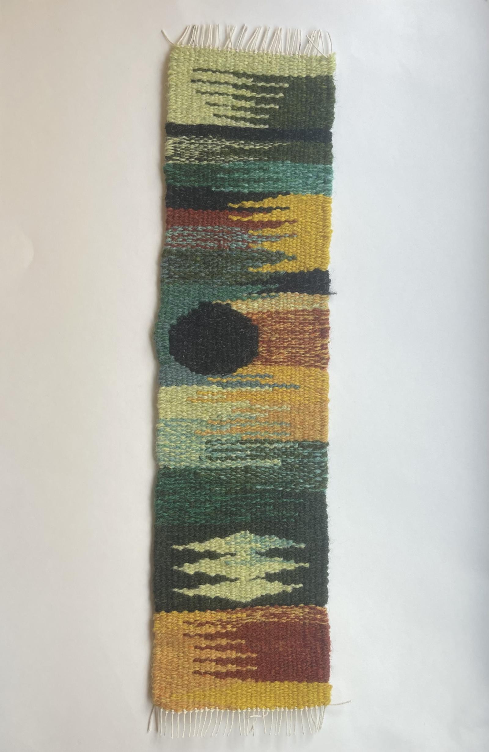 A  sampler I use to describe different tapestry weaving techniques when I am teaching tapestry weaving. 