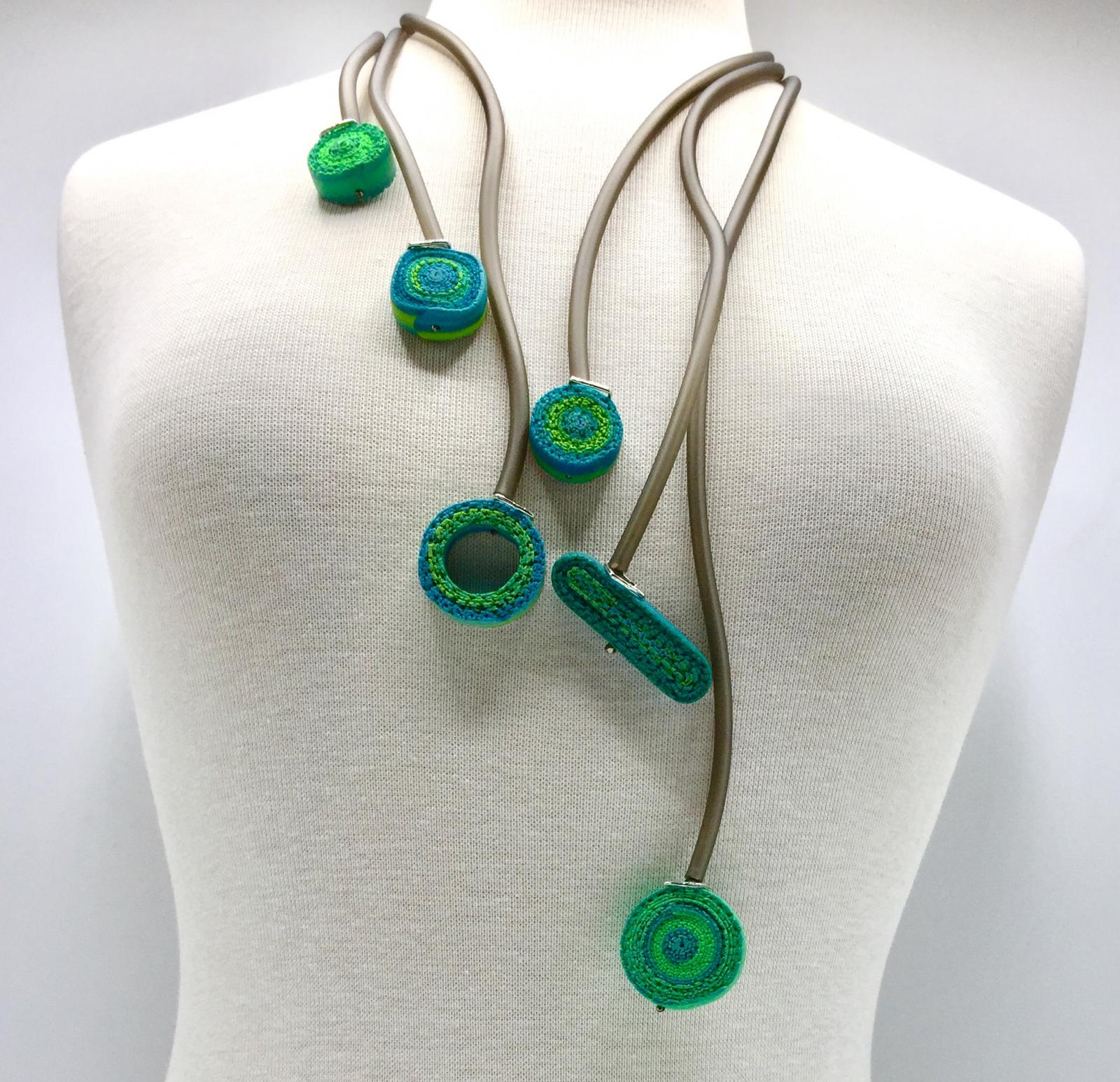 An example of how important balance is in creating a necklace without a clasp that will stay in place while dancing.