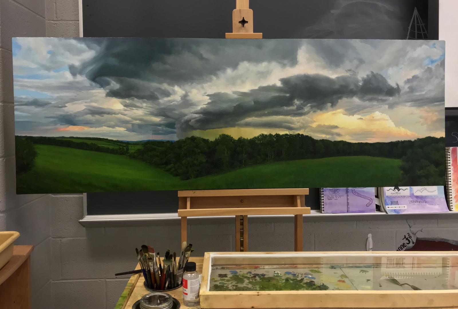 This is a panoramic view of a storm developing over the town of New Windsor, MD.