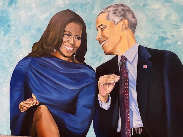 This is a painting of former First Lady Michelle Obama and former U.S. President Barack Obama.
