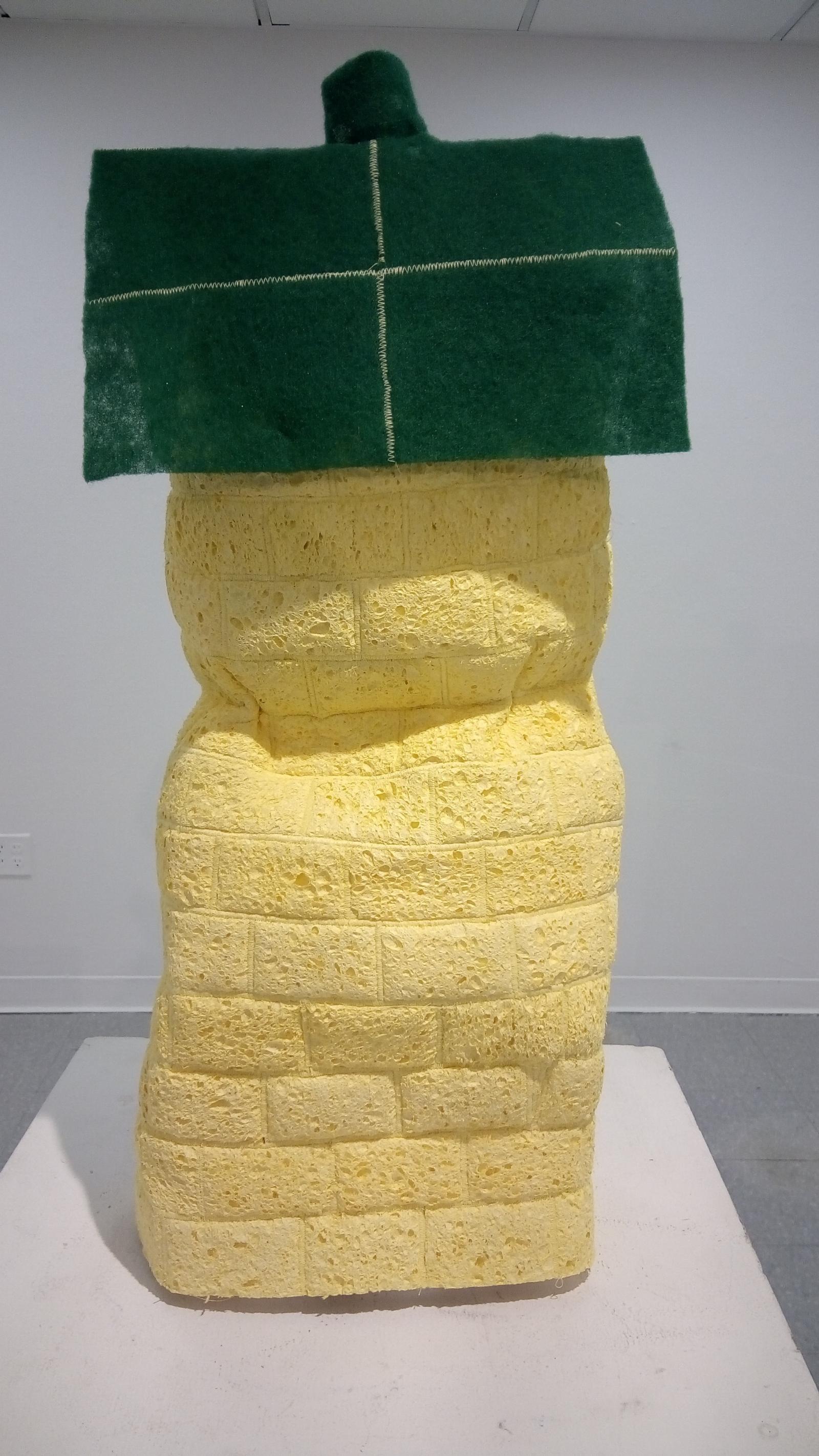 Sculpture made with scouring pads, sponges and thread