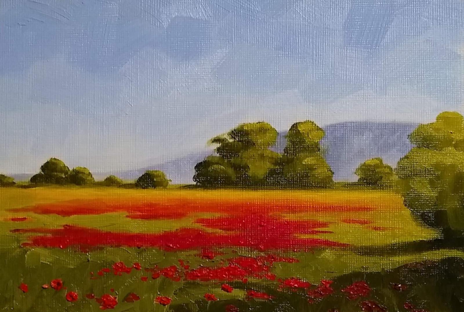 Countless red flowers filling the fields off into the distance.