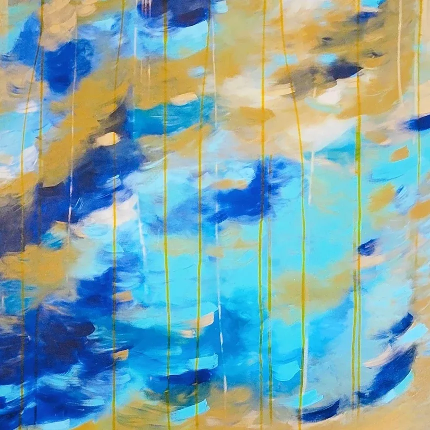 About The Artwork

Mixed media painting inspired by the sky after a storm.

There is so much movement in this piece and stunning contrasts between the blue shades and the gold.