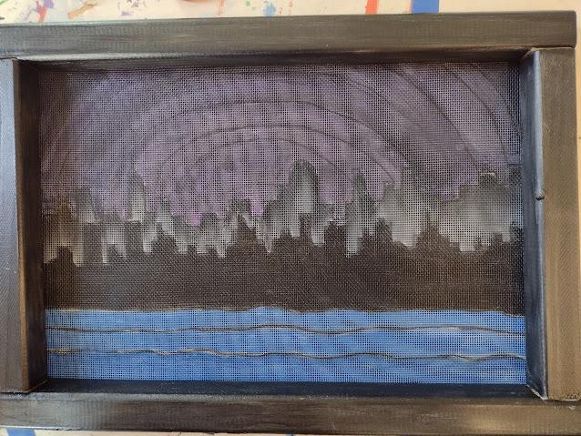 14" x 19" wood framed hand painted vinyl, tear resistant screen.
