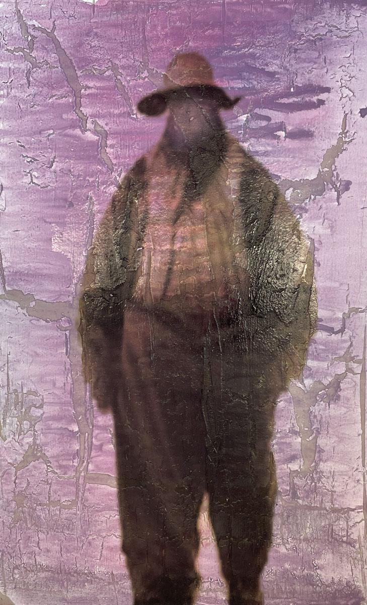Image transfer to painting on plaster. AI generated self portraits from images and test prompts