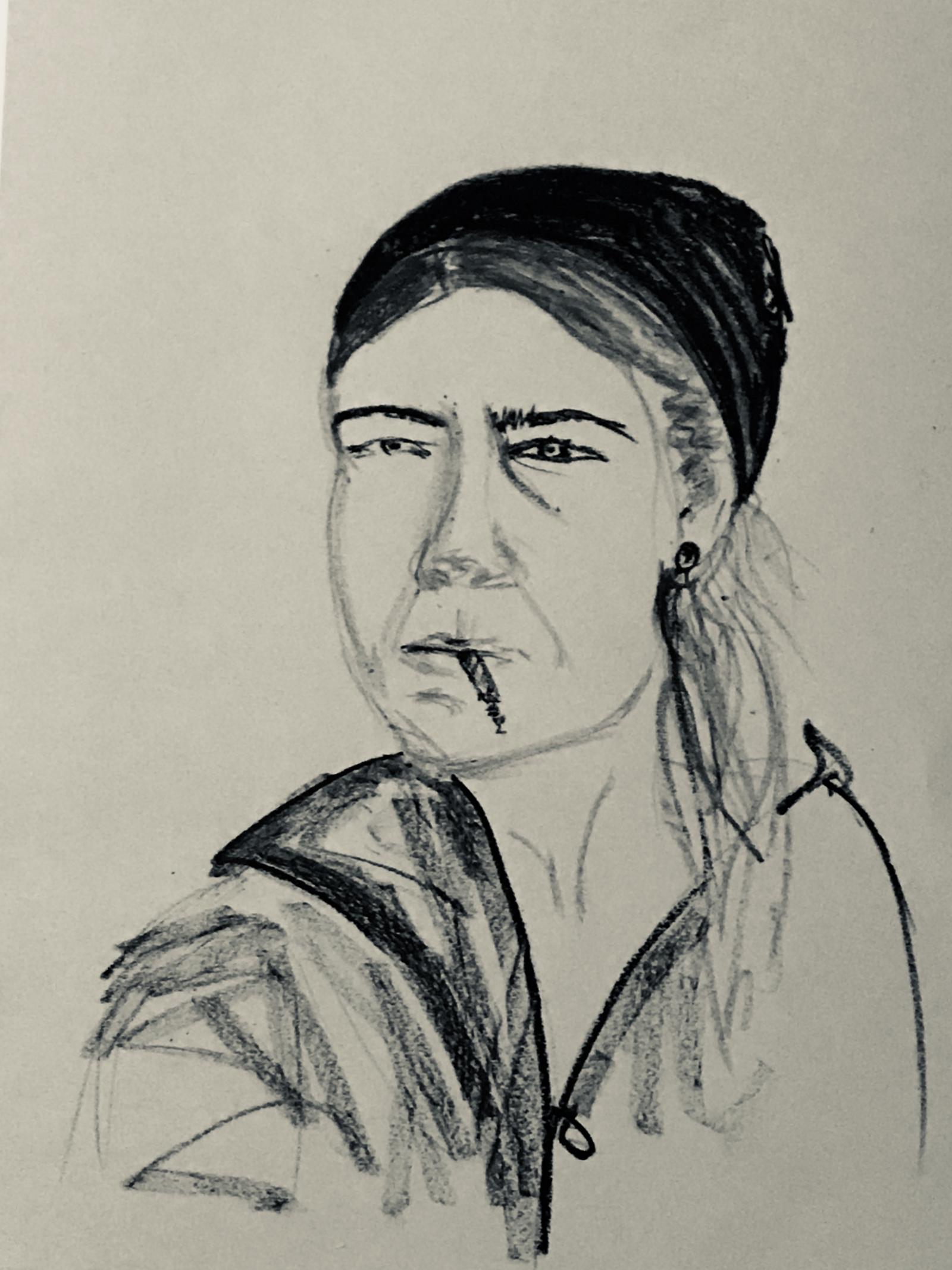 This piece represents an artist herself thinking about her future