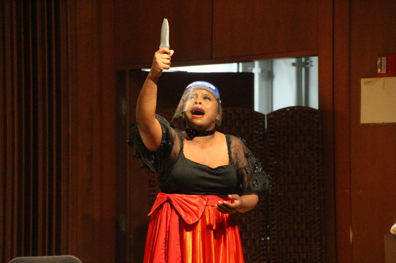 A snapshot of my performance in the Morgan State University production of Maria La O by Ernesto Lecuona circa Fall 2021. This was the first in-person production done at Morgan after the COVID-19 outbreak.
Pictured: Me, Nazarene as Maria La O in the opera's finale