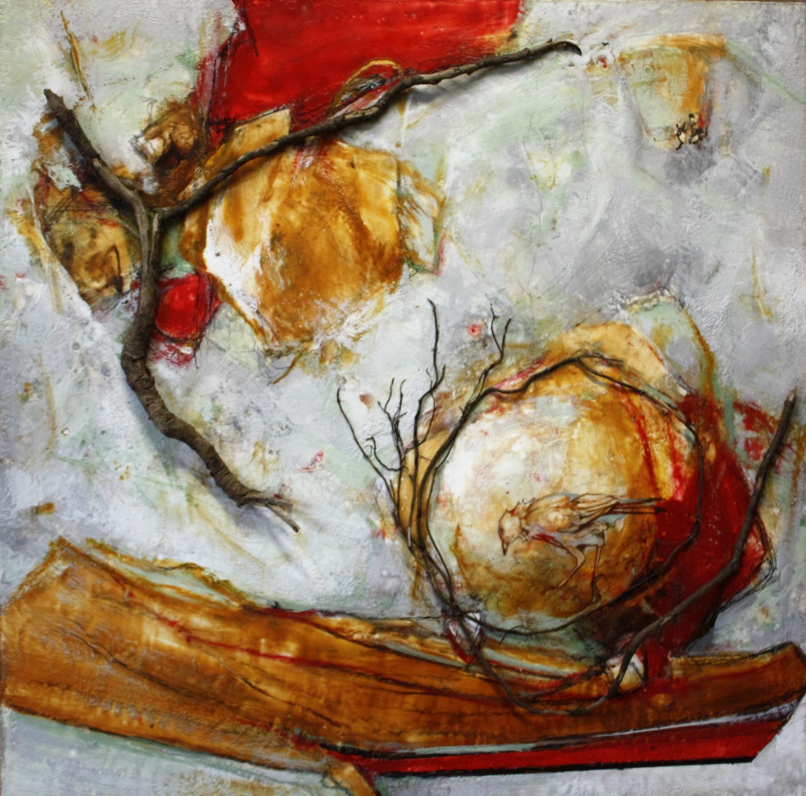 Encaustic with Tree Roots on Panel