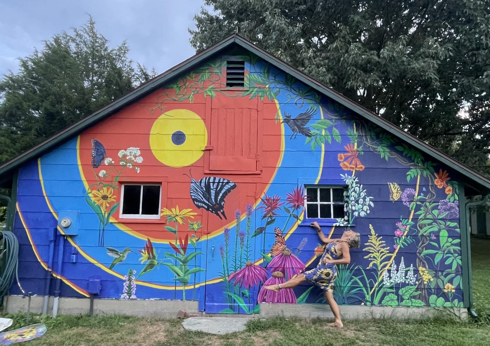 Painted mural for Pickering Creek Audubon Center depicting native plants, animals, and insects. Scheduled completion 10/2024. Designed and Painted by Susan Stockman