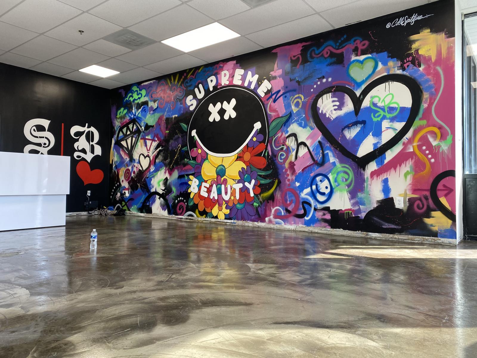 This is a indoor wall painted for Supreme Beauty which is a lash and makeup studio combined with an interactive art gallery. The mural serves as the opening visual to visitors entering the establishment.