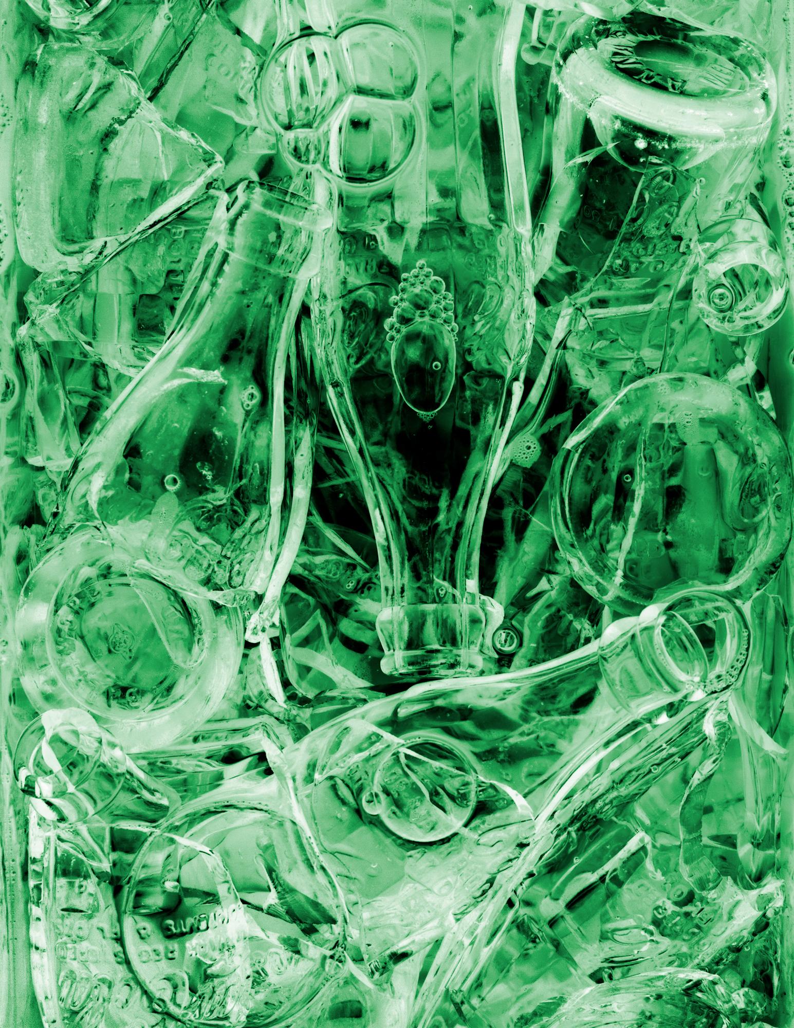  A digital photograph printed on Hahnemühle paper for best quality. This piece is composed of reclaimed broken glass fragments of vintage Coca Cola bottles ranging from 1920's to 1940's. This piece is available in monochromatic grayscale, and the classic "Georgia green" variants.