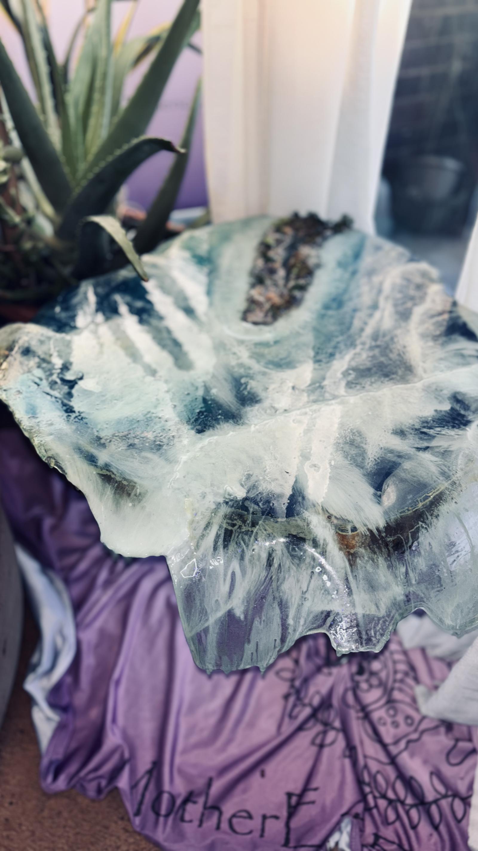 3D Glow in the dark Resin Wave table with layers of waves that glow in the dark . Ocean waves captured on a table. 