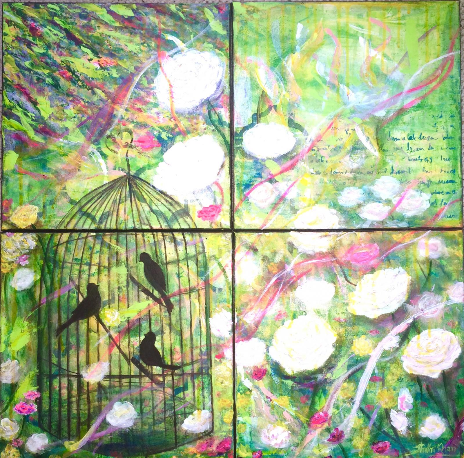 Subtle notes of sadness hint through the birdcage on a glorious summer morning while the flowers dance along the flowing breeze.