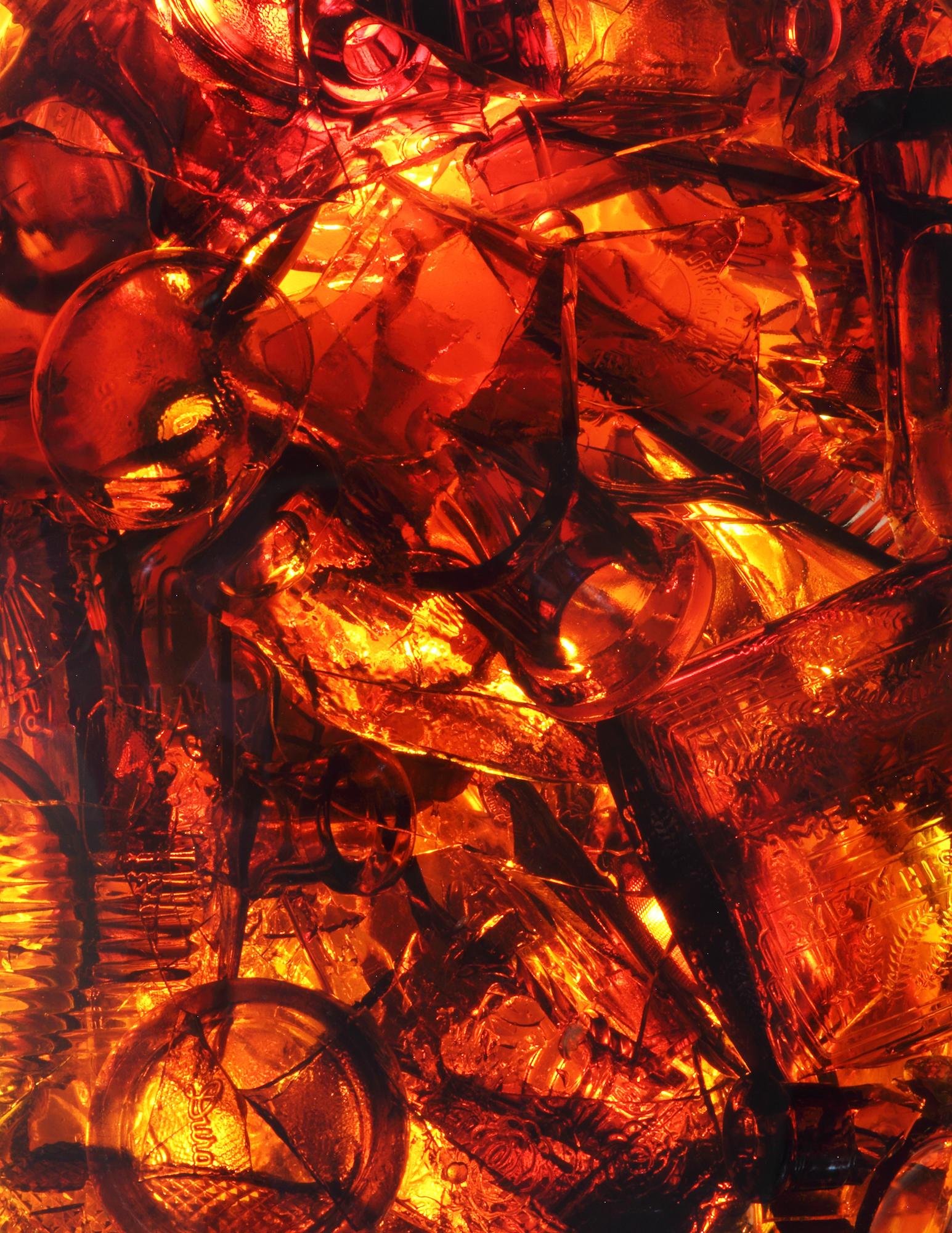 A digital photograph printed on Hahnemühle paper for best quality. This piece is composed of reclaimed broken glass fragments of miscellaneous vintage amber brown bottles ranging from late 1800's to 1940's.