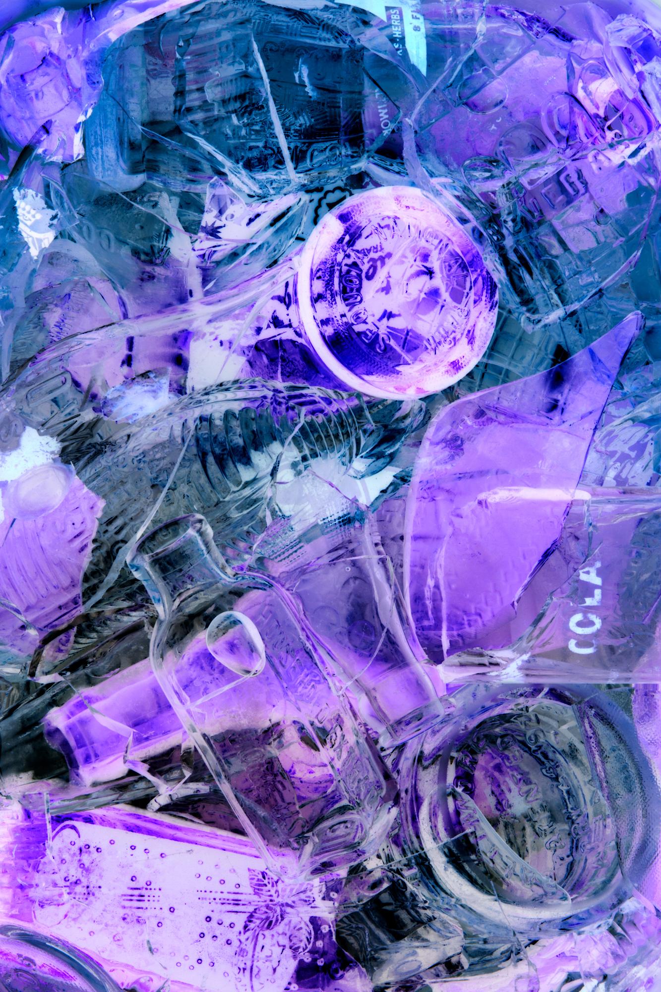 A digital photograph printed on Hahnemühle paper for best quality. This piece is composed of reclaimed broken glass fragments of various vintage soda bottles and related products ranging from late 1800's to 1960's. Available in monochromatic grayscale, and inverted variants.