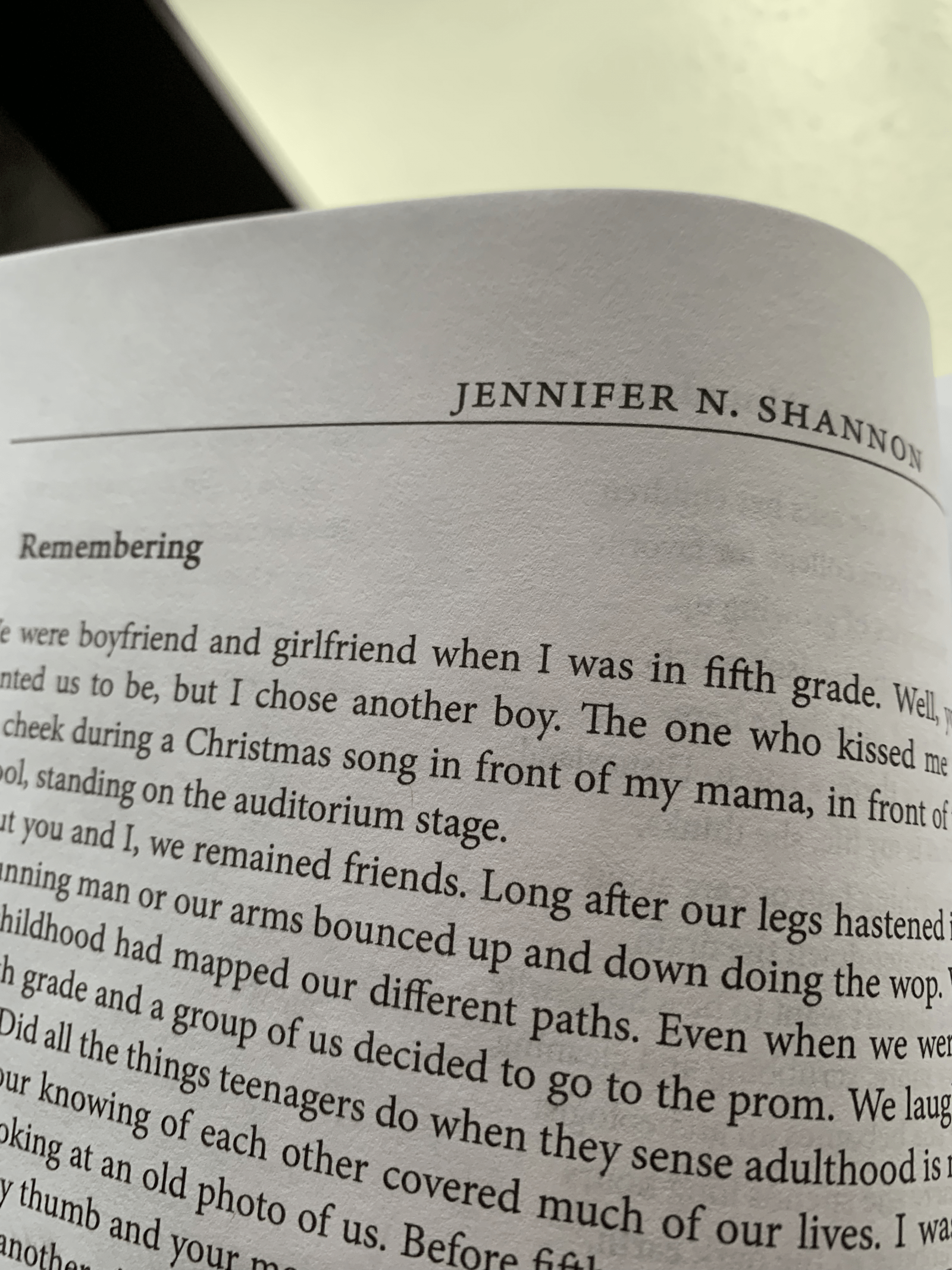 This is a photo of one of Jennifer's non-fiction piece's titled Remembering that was published in North Dakota Quarterly (a print literary journal) in 2021.