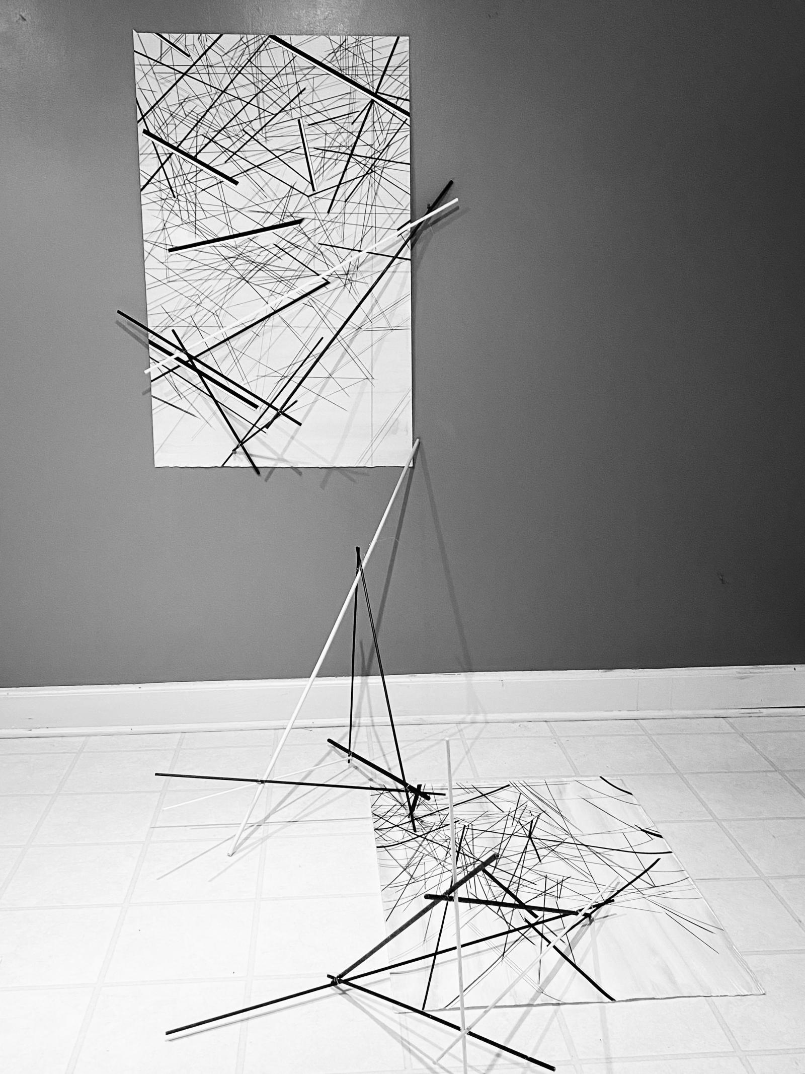 Time Lines:
In Time Lines (2015-current), shadows lines cast by the sun are traced in relation to architecture. Surprising harmonies and alignments emerge during the mark making process.