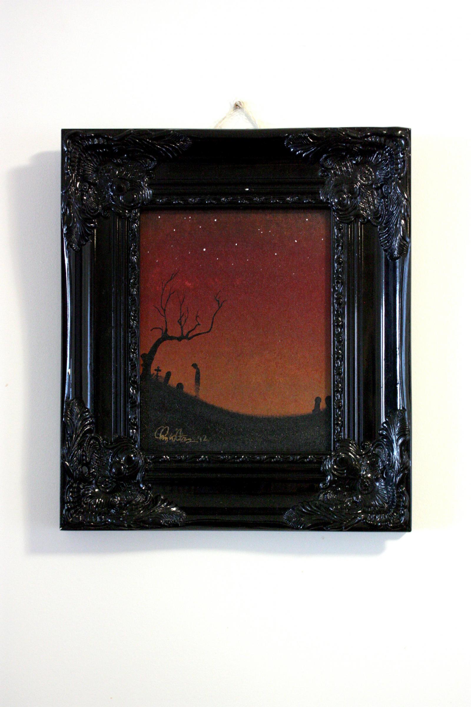 Acrylic silhouette style abstract painting visualizing the grief and despair of death and the afterlife