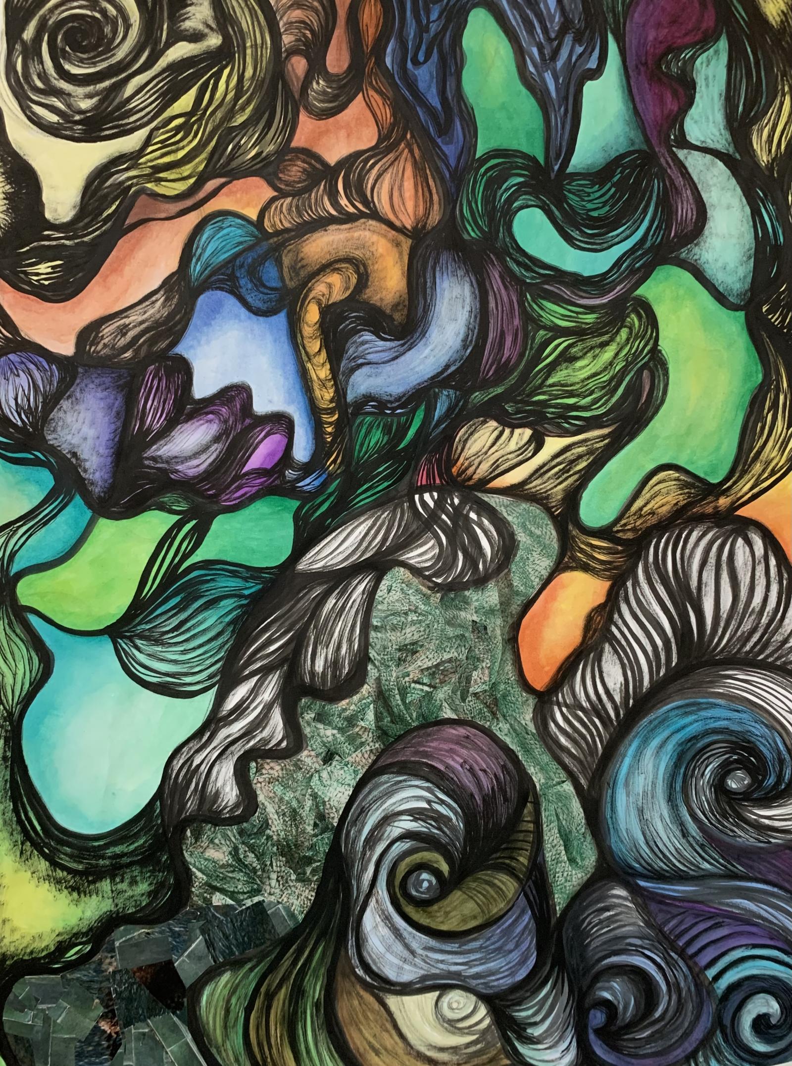 Exploration of line, shape, value, and color while listening to music.