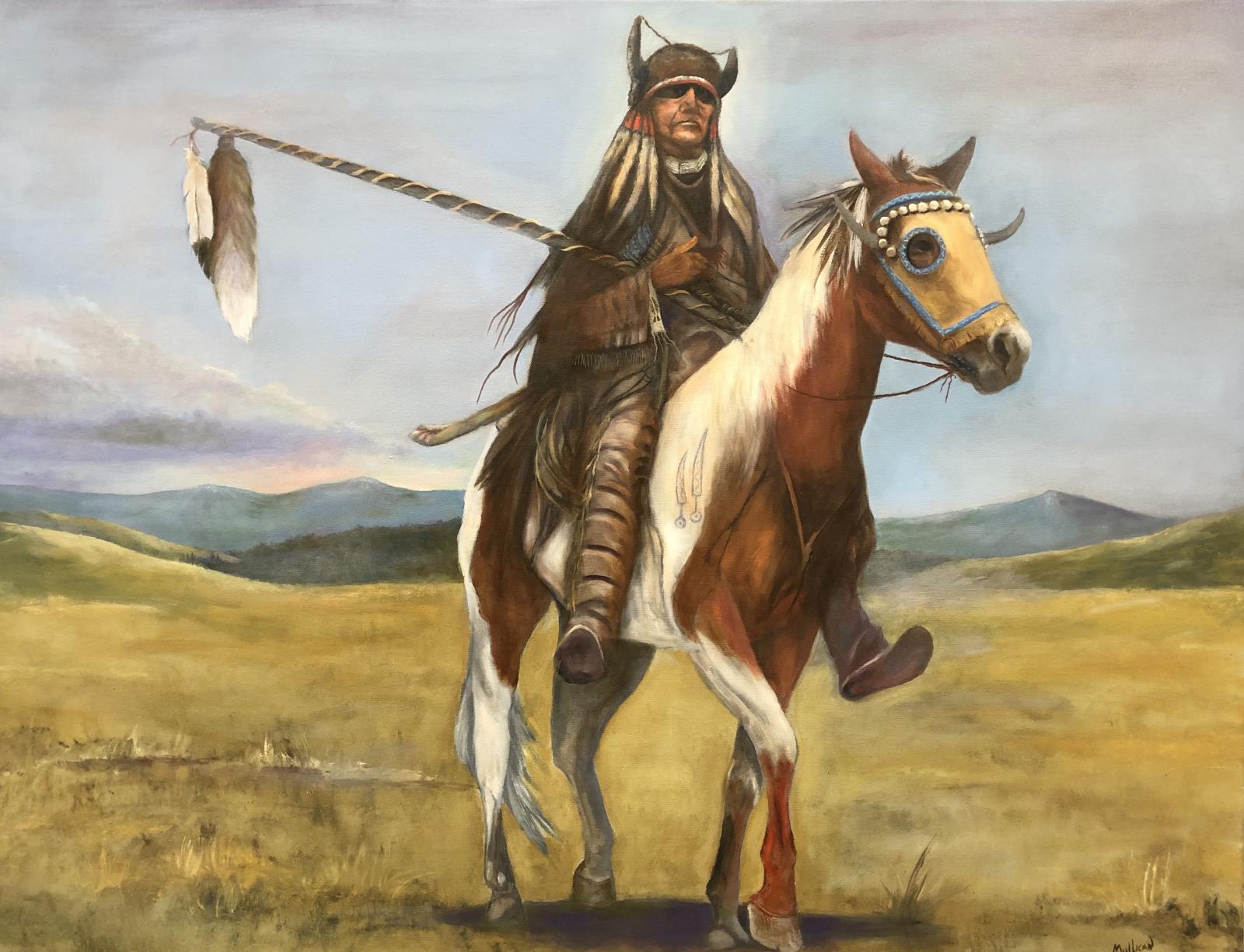 Oil painting on canvas 40" x 30" of Plains Indian Warrior