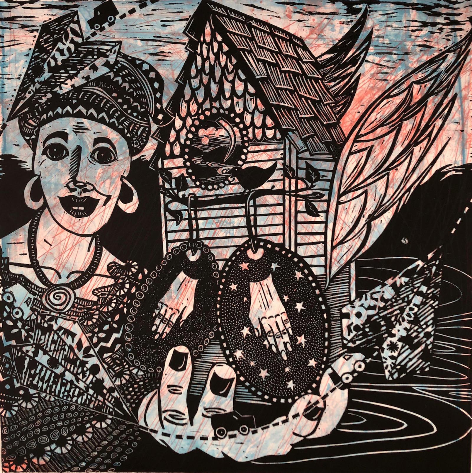 linoleum, intaglio, mono print
