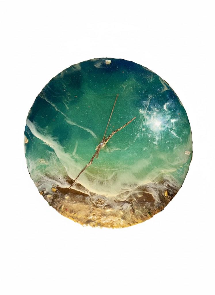 Double sided( day and night beach waves) 3D Resin wave Glow in the dark clock 